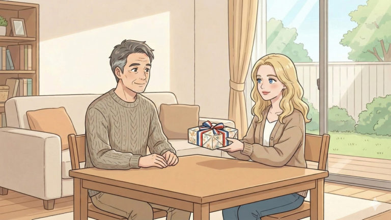 Dialogue japonais de niveau A2 avec audio : apprendre la politesse et la coutume de donner un cadeau au Japon.