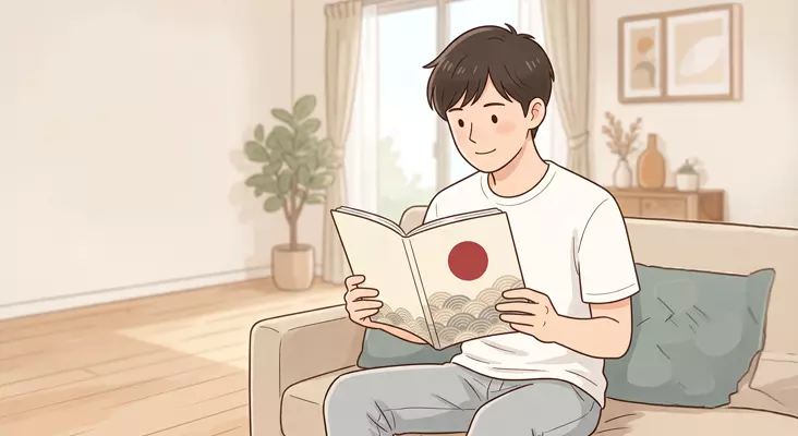 Jeune lisant des textes en japonais adaptés à son niveau