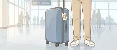 une élève qui se trouve à l’aéroport avant son départ pour Tokyo