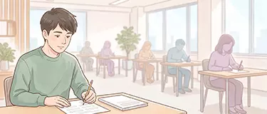 un élève de Miki en train de passer le JLPT dans un centre d’examen